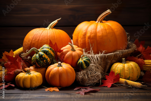 Thanksgiving background with pumpkins.