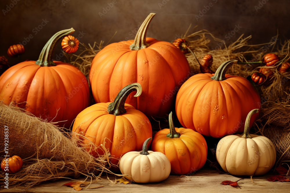 Thanksgiving background with pumpkins.