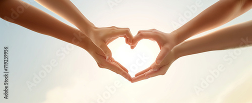 Group of People Making Heart Shape With Hands in Unified Gesture of Love and Connection. Generative AI.