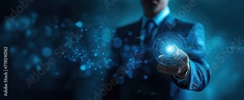 Businessman Holding Glowing Ball in Hand for Presentation or Magic Trick. Generative AI.