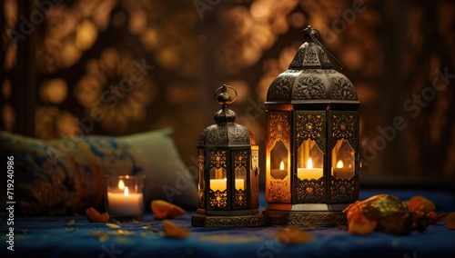 Ramadan Lantern Islamic Ornament Blurry Bokeh Background