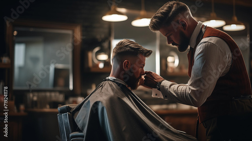 Man hairdresser cutting hair in a barbershop