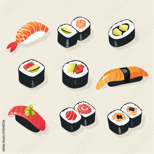 Hand drawn illustration of tasty sushi selection