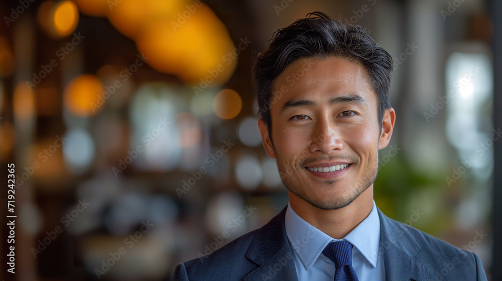 Smiling Man in Suit and Tie Poses for the Camera. Generative AI. Smiling Man in Suit and Tie Poses for the Camera. Generative AI.