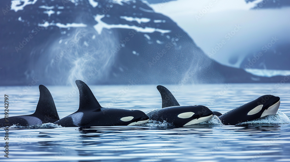 Fototapeta premium wallpaper of a orcas under water, 