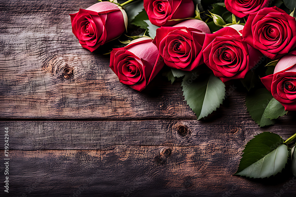 bouquet of roses on a wooden background bouquet of roses on a wooden background