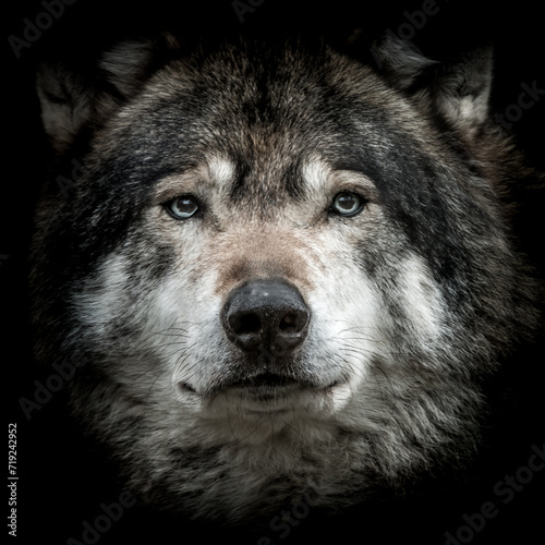 close up of the face of a wolf