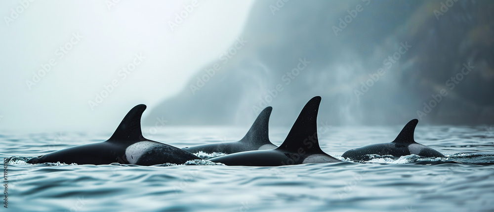 Fototapeta premium wallpaper of a orcas under water,