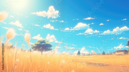 wonderful clear lofi inspired wheat field in summer  sunshine anime artwork