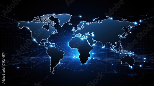 Global internet work.World map  shining lines connected by dots symbol of Internet mobile communications and satellite. technology background