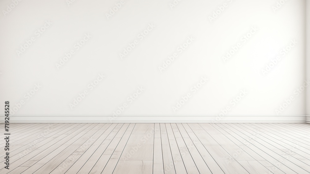 Rendering of a white wall view, illustration of an antique wooden floor interior, White empty room interior. The inside of the background. Nordic house interior.empty wall for writing