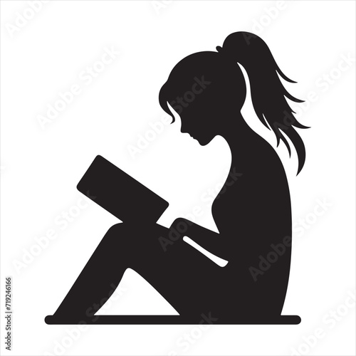 Reading Resonance: Person Reading Silhouette Collection Echoing the Harmony of Intellectual Engagement - Person Reading Illustration - Person Reading Vector - Person Silhouette

