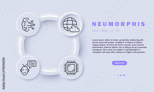 Artificial intelligence set line icon. Processor, Internet, communication, technology. Neomorphism style. Vector line icon for business and advertising