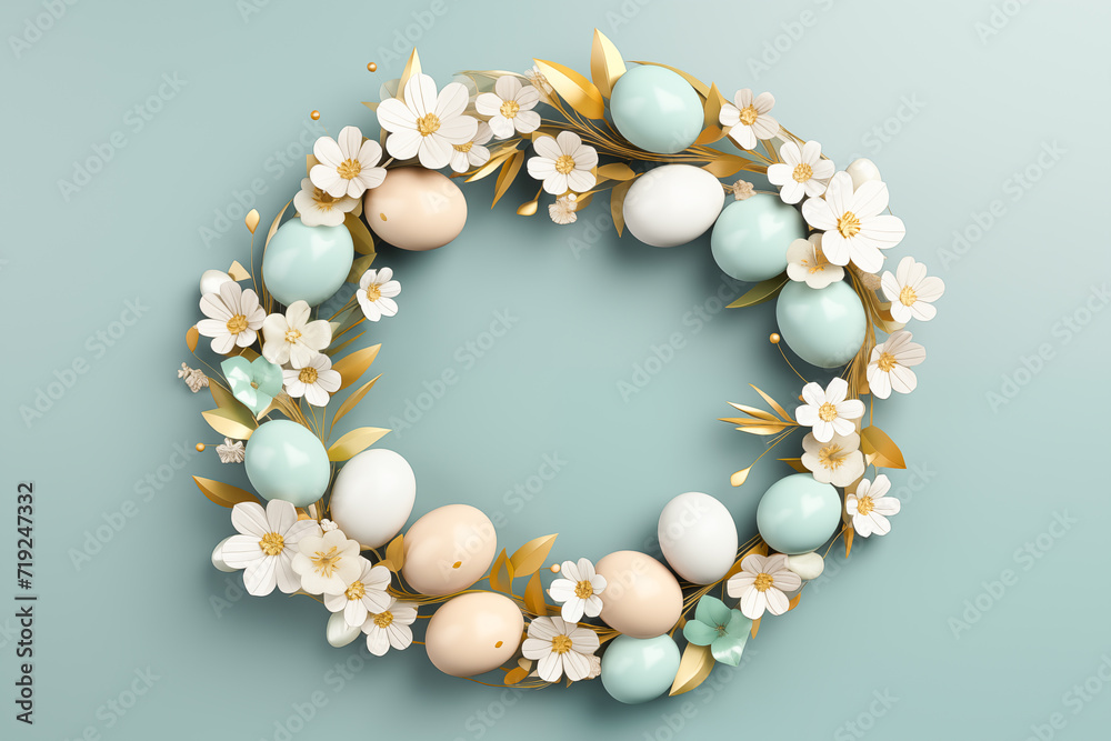 Beautiful Easter wreath, decorated with eggs and flowers. Easter template, mockup, with copy space for text. Beautiful Easter wreath, decorated with eggs and flowers. Easter template, mockup, with copy space for text.