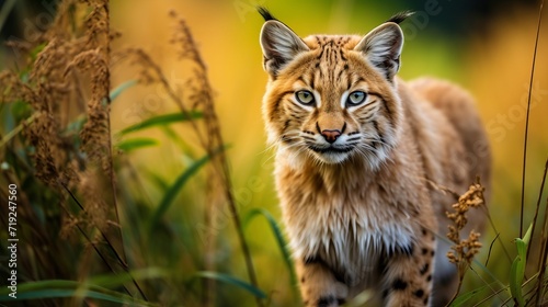 Close up portrait of bobcat in natural habitat, wildlife photography