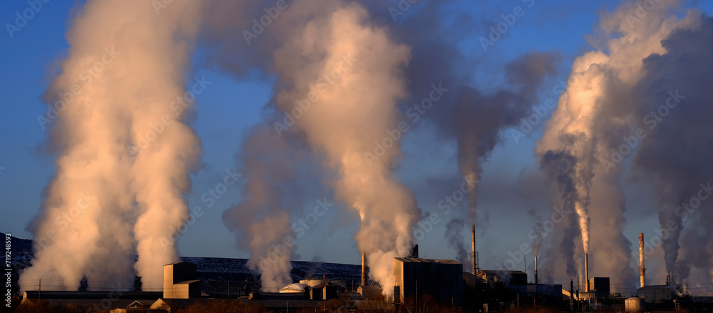 Factory Pollution in the Sky Smoke Rising Pollutants in the Air Emissions
