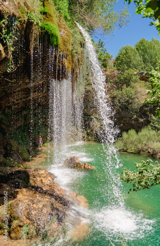 Waterfall Molino de San Pedro  Cabriel river  Sierra de Albarrac  n  Teruel  Arag  n  Spain  Europe