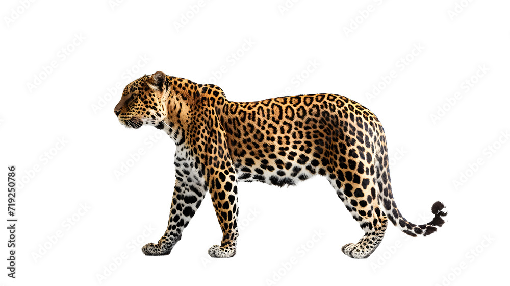 Majestic Leopard Walking on White Background Majestic Leopard Walking on White Background