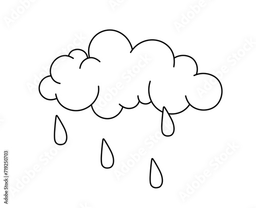 Vector isolated one single simple cloud with rain drops  colorless black and white contour line easy drawing	