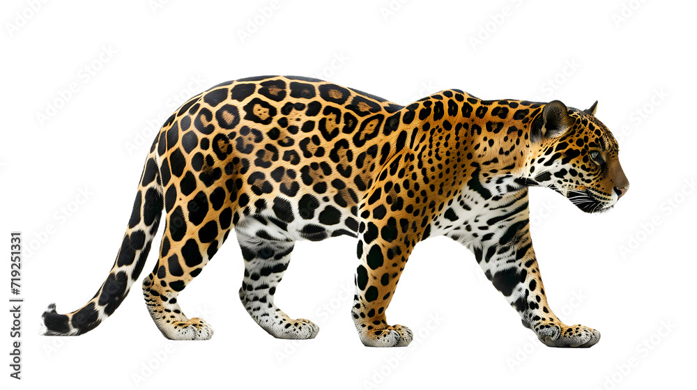 Large Leopard Walking Across White Background Large Leopard Walking Across White Background