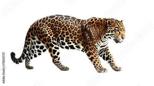 Majestic Leopard Striding on White Background