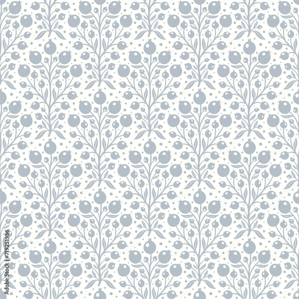 Hand drawn decorative doodle berries seamless pattern, silhouette scandinavian simple flower texture Hand drawn decorative doodle berries seamless pattern, silhouette scandinavian simple flower texture