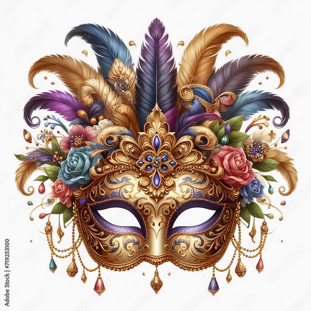Festive Mardi Gras Venetian Or Carnival Mask on white background Festive Mardi Gras Venetian Or Carnival Mask on white background