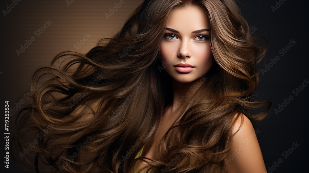 The perfect image of a beautiful brown-haired girl. Feminine image of natural beauty. Illustration for beauty and fashion magazine.
