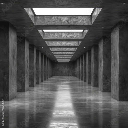 Dark Basement Empty Room Interior Concrete, 3d illustration
