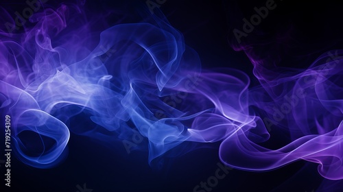 On a black background, there is a blue and purple smoke effect