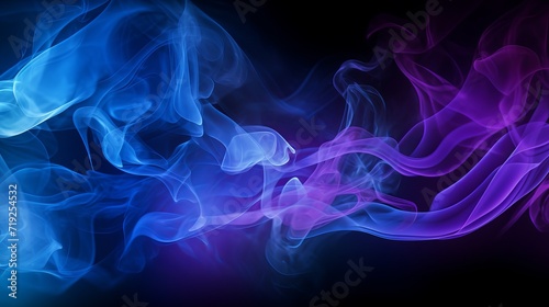 On a black background, there is a blue and purple smoke effect