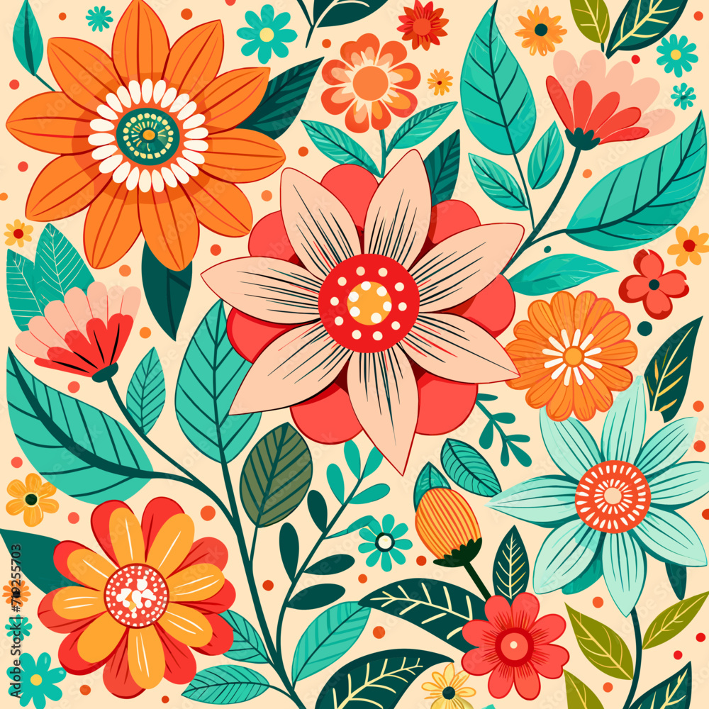 Colorful pattern with flowers.