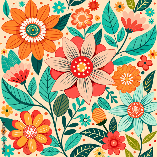 Wallpaper Mural Colorful pattern with flowers. Torontodigital.ca