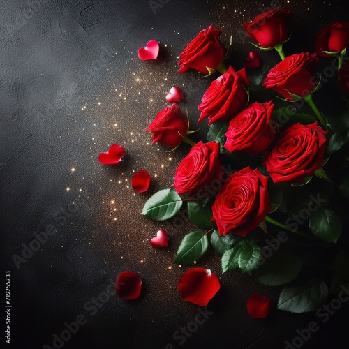 Red Roses on black background and wallpaper copy space use for valentine's day concept