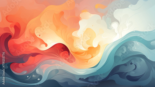 Postcard with abstract waves in Red, blue and Yellow Colours