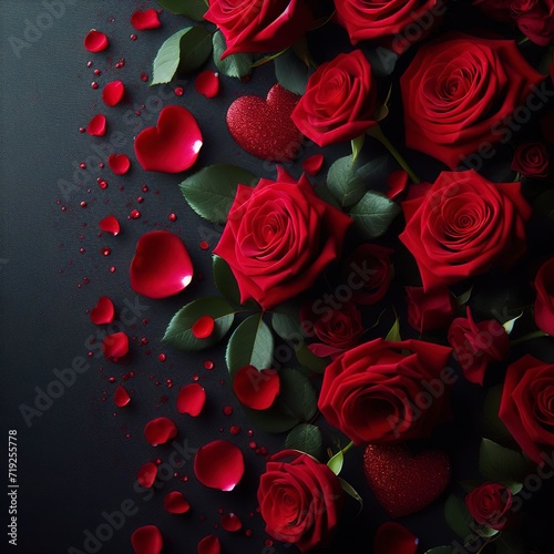 Red Roses on black background and wallpaper copy space use for valentine s day concept