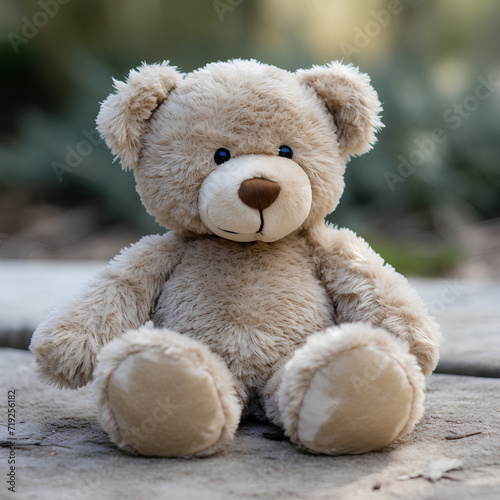 Brown teddy bear. Plain white background.