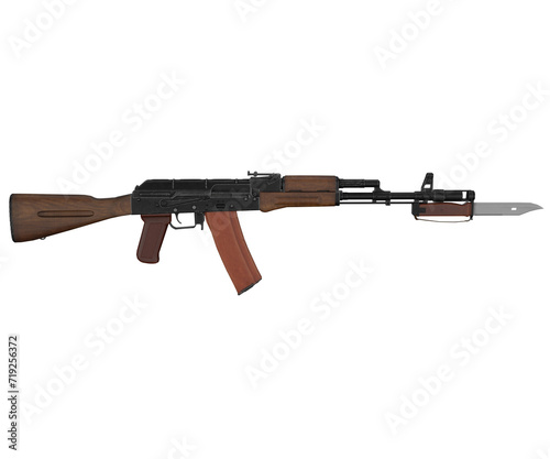 ak 47 firearm with bayonet isolated on transparent background