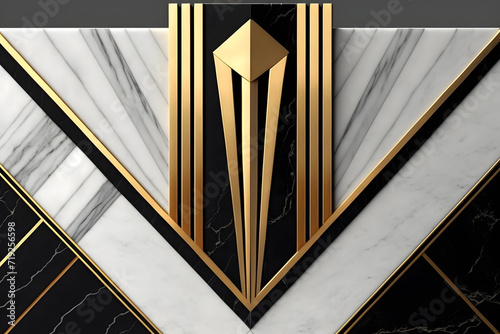 slabs of black and white marble with art deco gold inlay