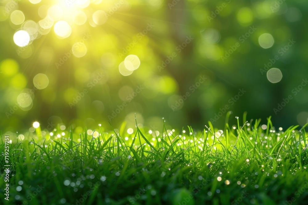 Realistic green grass, nature and sunlight banner background