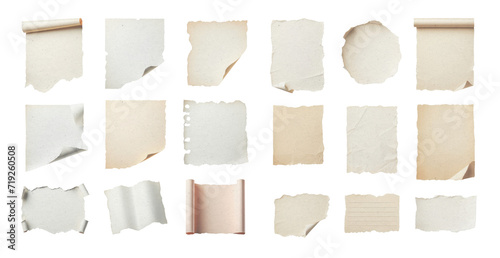 Wallpaper Mural set of old torn paper set. Various shapes and colors. Vintage ripped paper. Isolated transparent background PNG. Cream torn paper. Torn Paper craft. Old parchment.  Torontodigital.ca