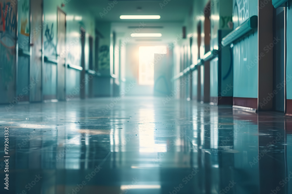 Obraz premium Blurry Hospital Hallway Background.