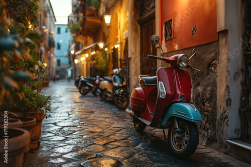 Scooters parking in a traditional italian street.