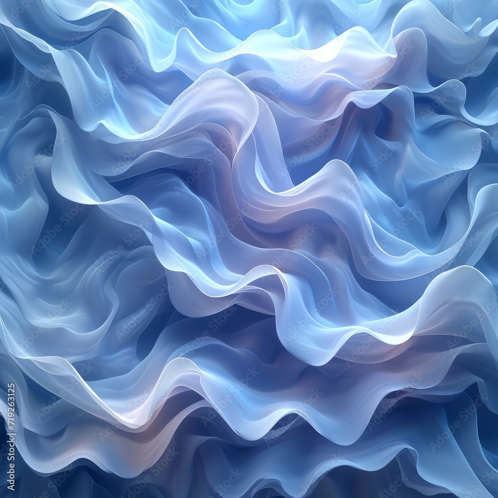 Light Blue Waves Fractal Background, 3d  illustration