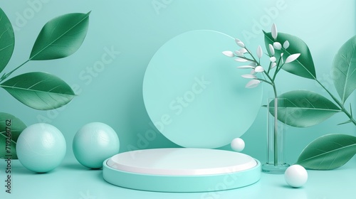 Mint background products display podium scene background vector 3d . photo