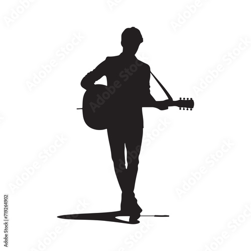 Whispering Strings: Person with Guitar Silhouette Series Whispers the Emotional Language of Strings in Silent Silhouette - Person with Guitar Illustration - Person Holding Guitar Vector 