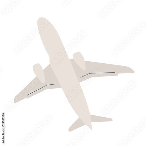 flying airplane bottom view in flat style, vector