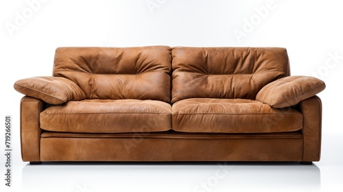 Orange leather sofa in interior.