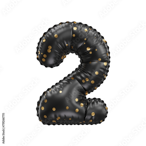 3D black helium balloon with golden polka dot pattern number 2