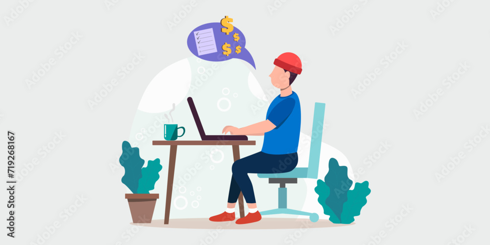 Work From Home Illustration Using Laptop